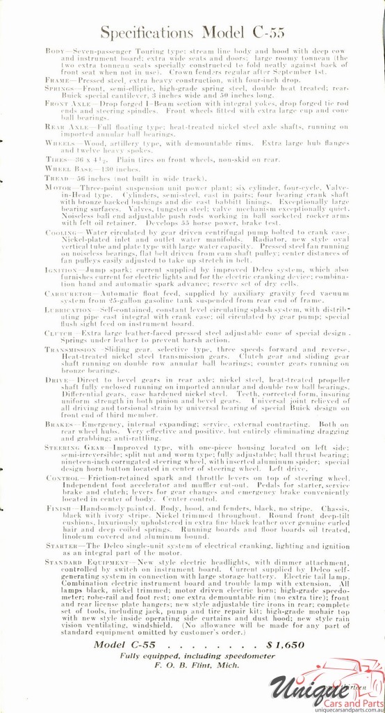 1915 Buick Specifications Folder Page 4
